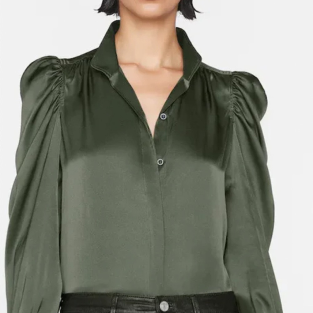 Frame Gillian 100% silk blouse  olive green.